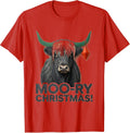 Men's Moo-ry Christmas! Paper Cutout Highland Cow Seasonal Holiday T-Shirt - Red