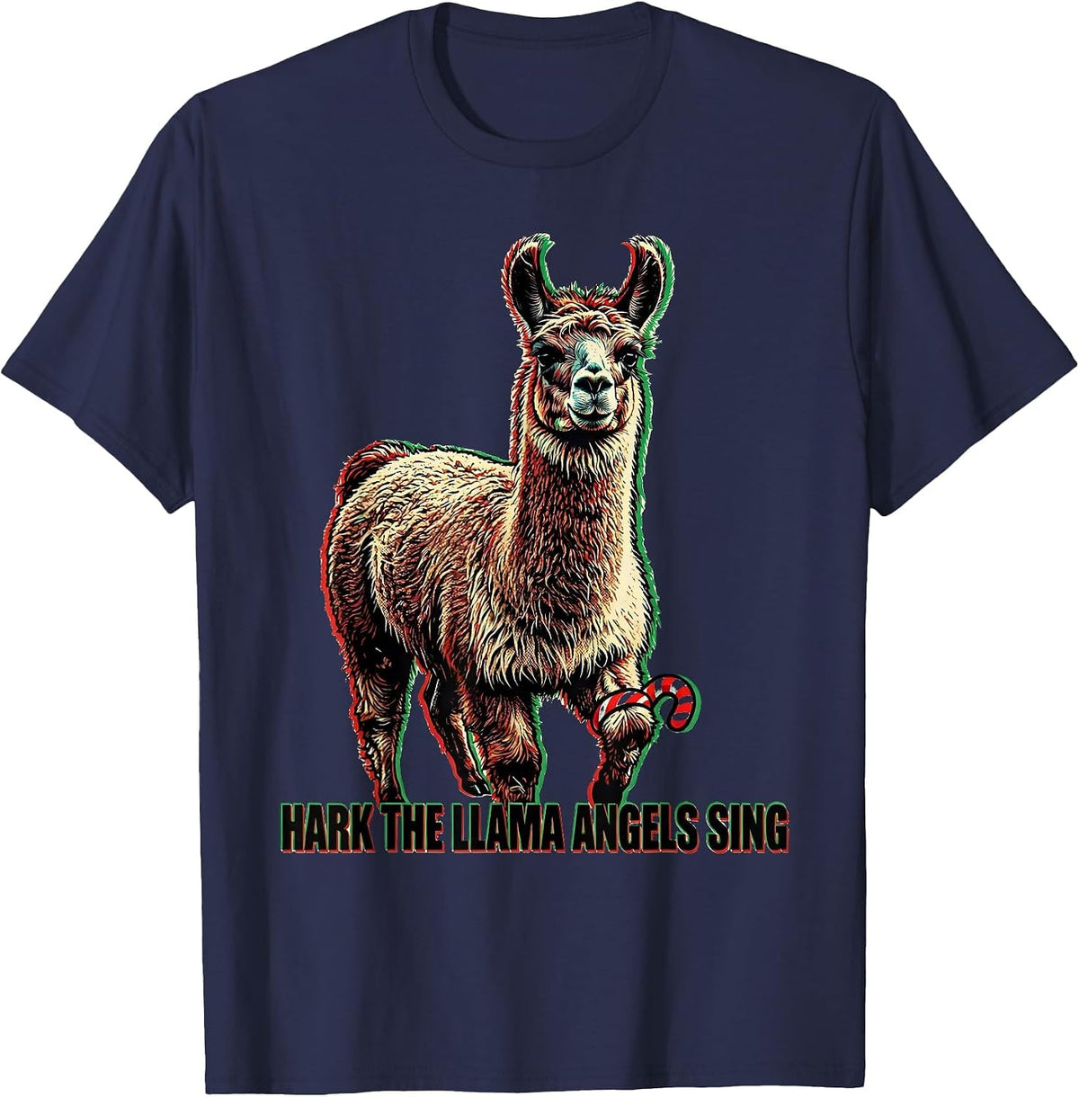 Hark The Llama Angels Sing Funny Christmas Llama Lover Gift T-Shirt - Navy Blue