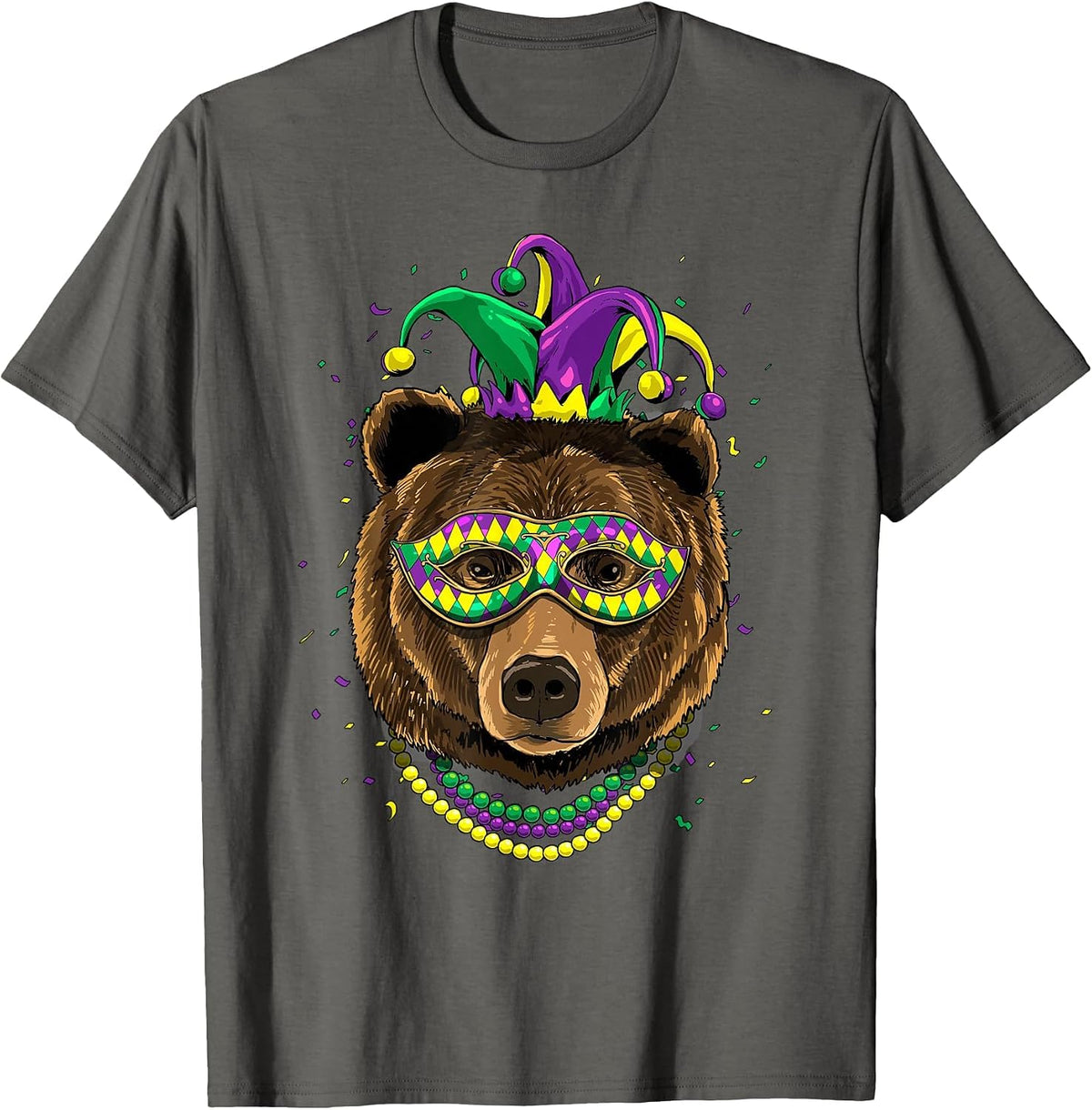 Bear Animal Lover Cute Mardi Gras Carnival Jester T-Shirt, Men, Asphalt Grey, X-Large - As Pictured