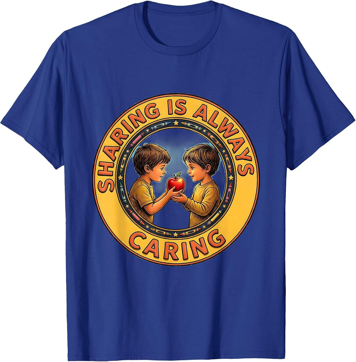 Men's Sharing Is Always Caring Preschool Teacher Design T-Shirt - Royal Blue