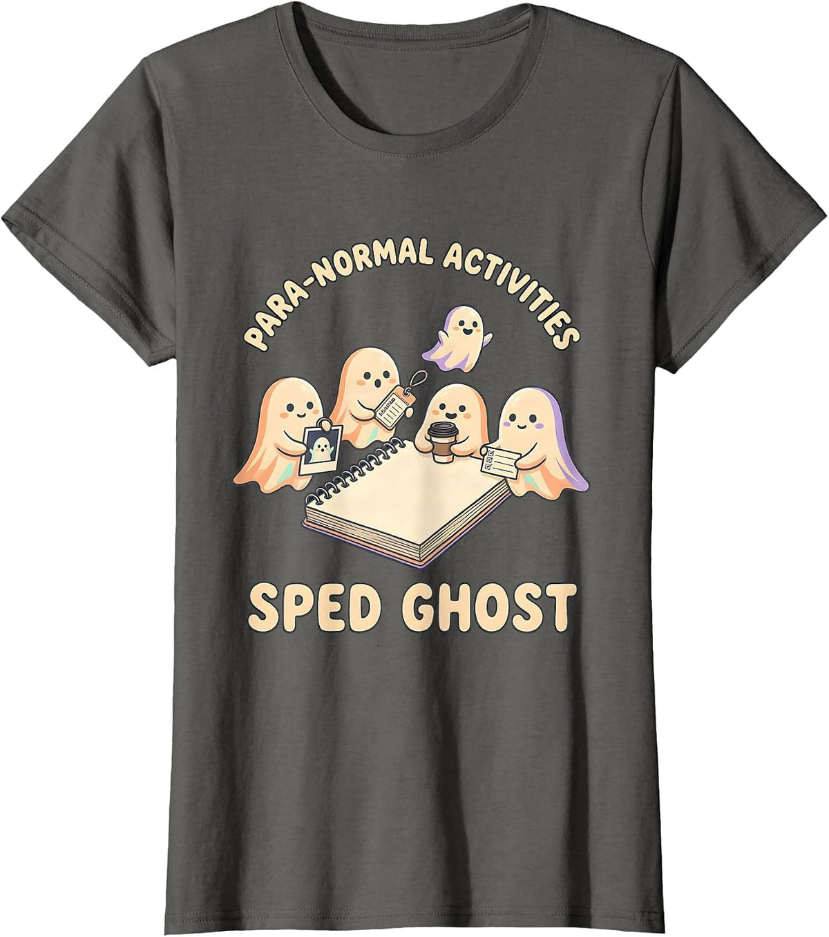Women's Para-Normal Activities SPED Ghost Kawaii Teacher Halloween T-Shirt - Asphalt Grey