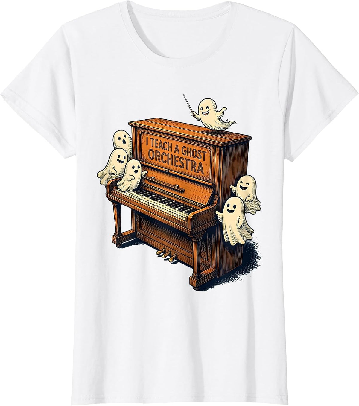 I Teach A Ghost Orchestra Funny Music Teacher Halloween T-Shirt - White