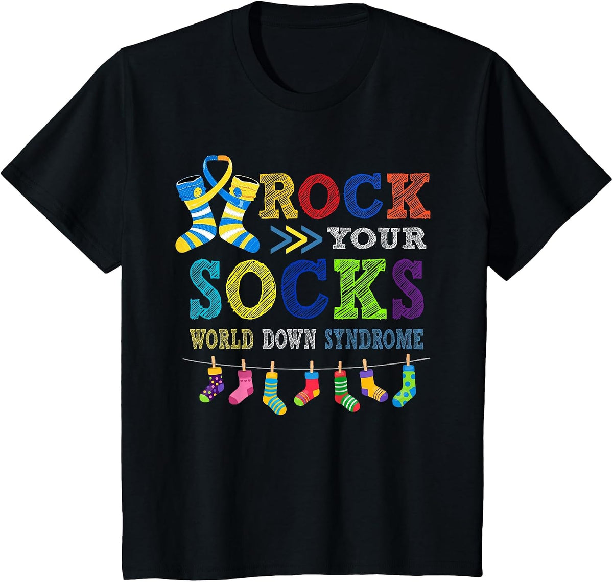 Rocks Your Socks World Down Syndrome Kid Men Women T-Shirt - Black