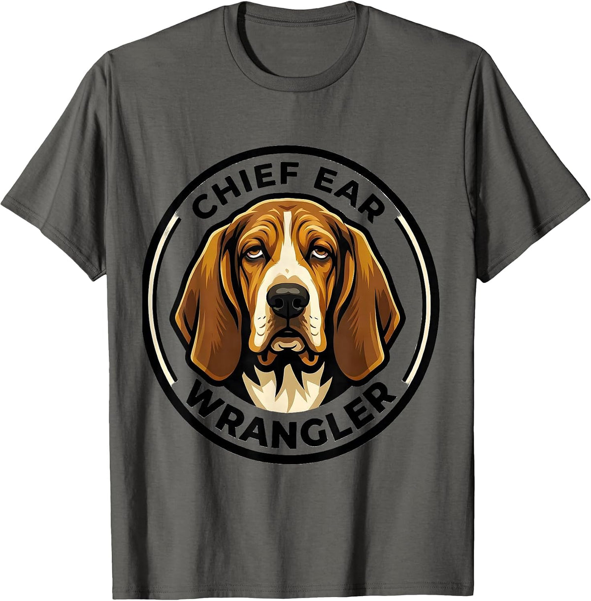 Chief Ear Wrangler Basset Hound Funny Dog Lover Gift T-Shirt - Asphalt Grey
