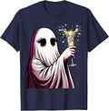 Boo Jee Ghost Champagne Flute Graphic T-Shirt - Navy Blue