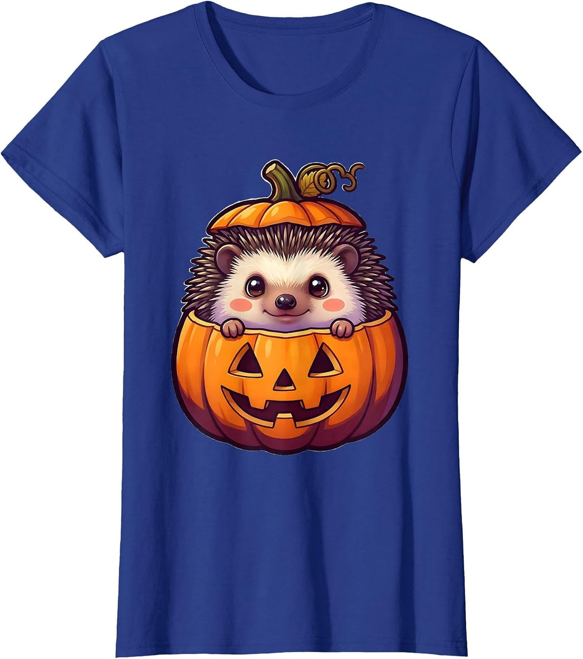 Women's Cute Chibi Hedgehog Pumpkin Halloween Kids Humor T-Shirt - Royal Blue
