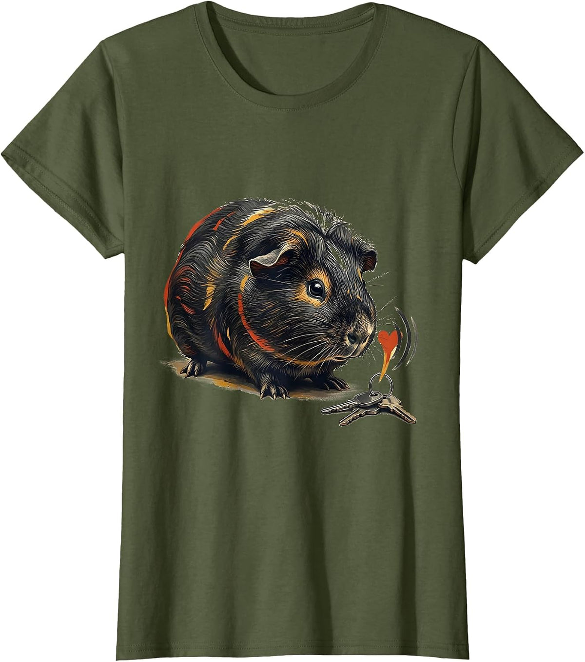 Women's Guinea Pig Rosette Pet Lover Funny Animal Humor T-Shirt - Olive Green