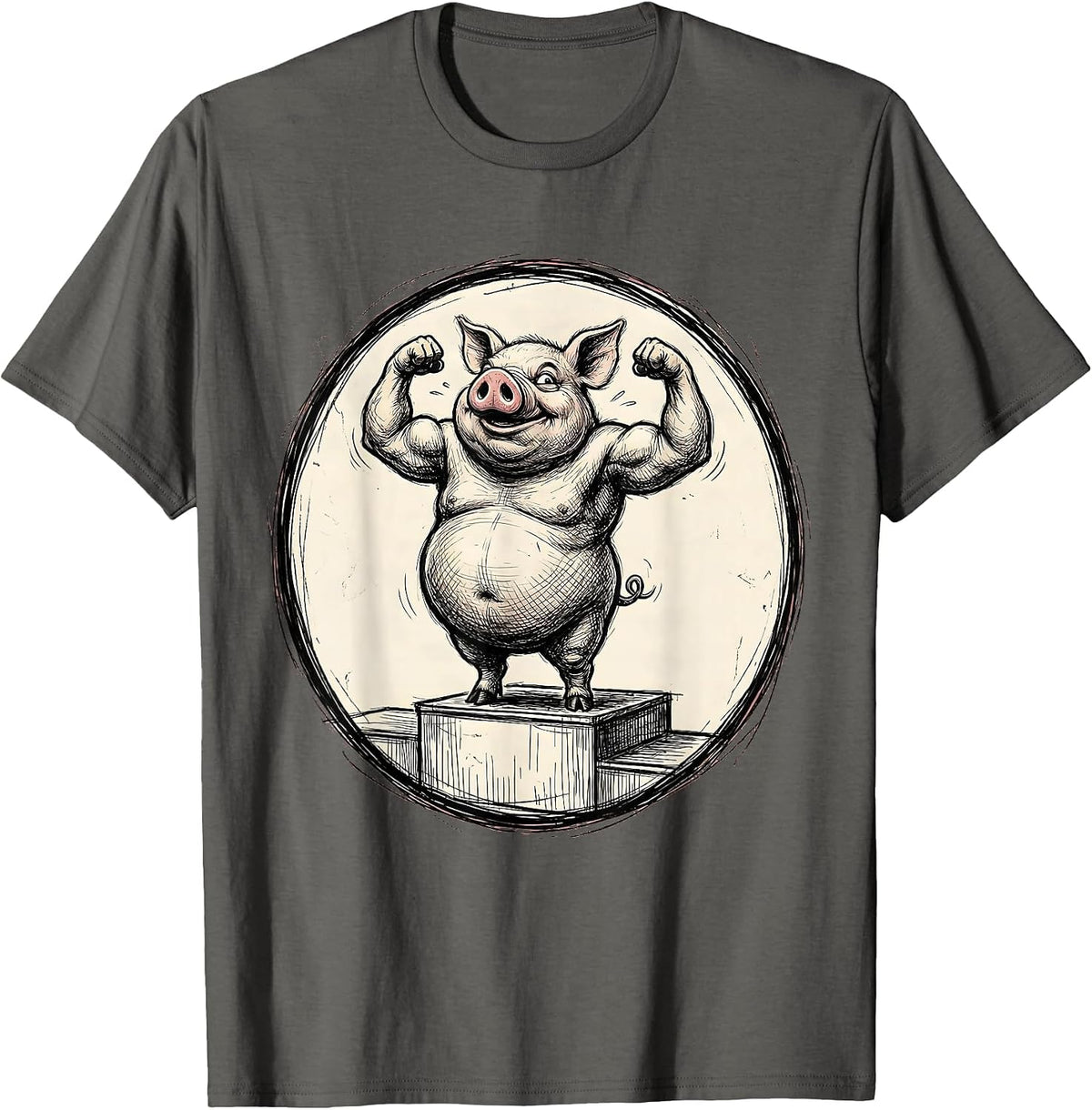 Men's Kinda Fit Sorta Fat Flexing Potbelly Pig T-Shirt - Asphalt Grey