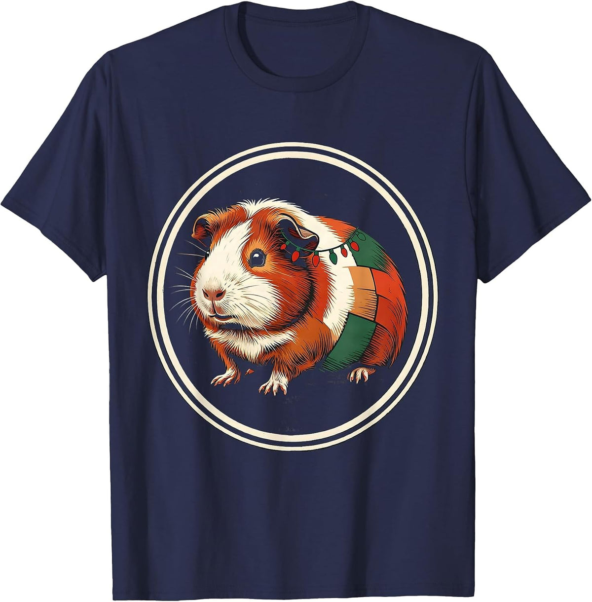 Sealed Guinea Pig Badge Christmas Pet Lover Humor T-Shirt - Navy Blue