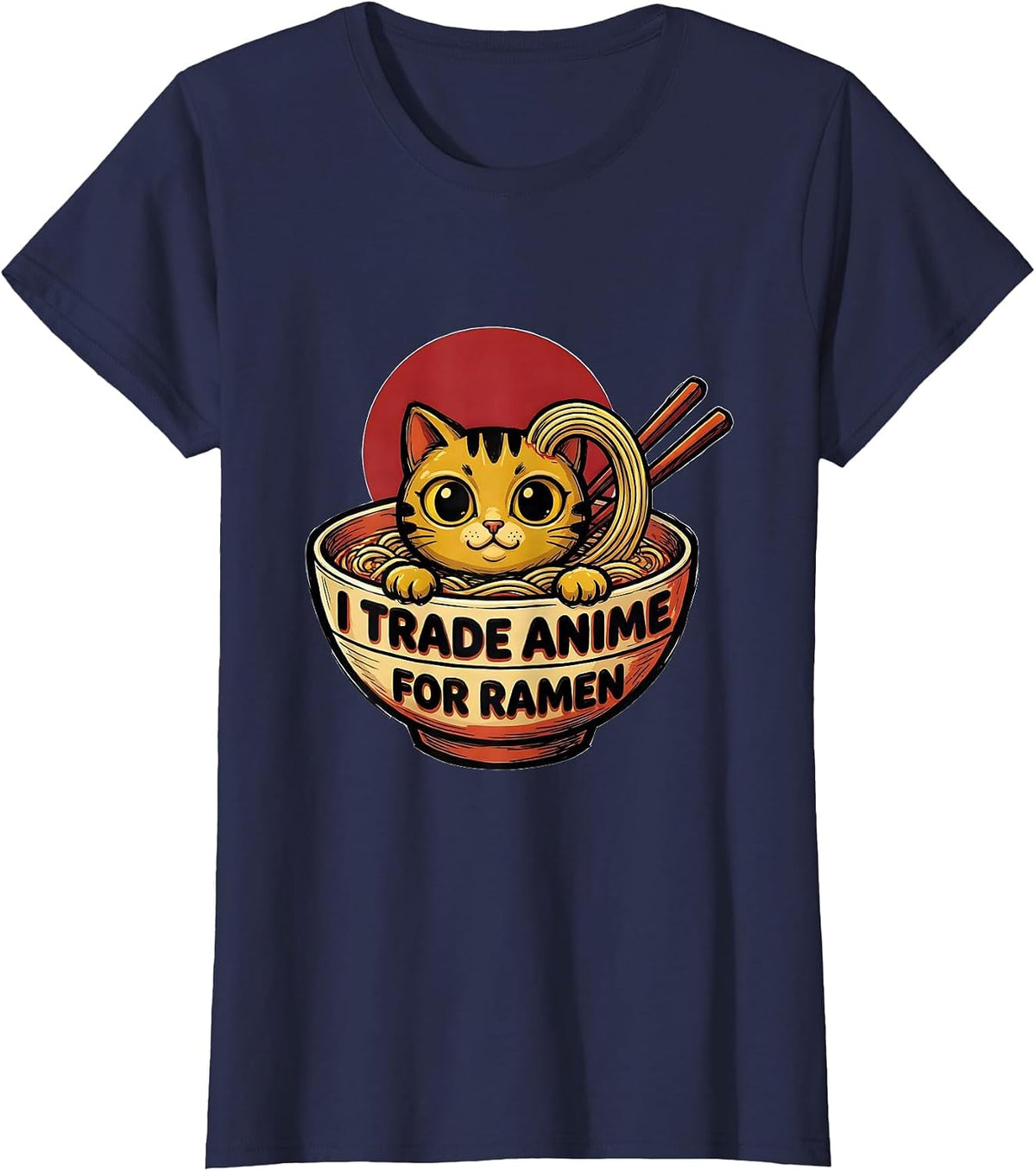 Women's I Trade Anime For Ramen Funny Kawaii Cat Anime Gift T-Shirt - Navy Blue