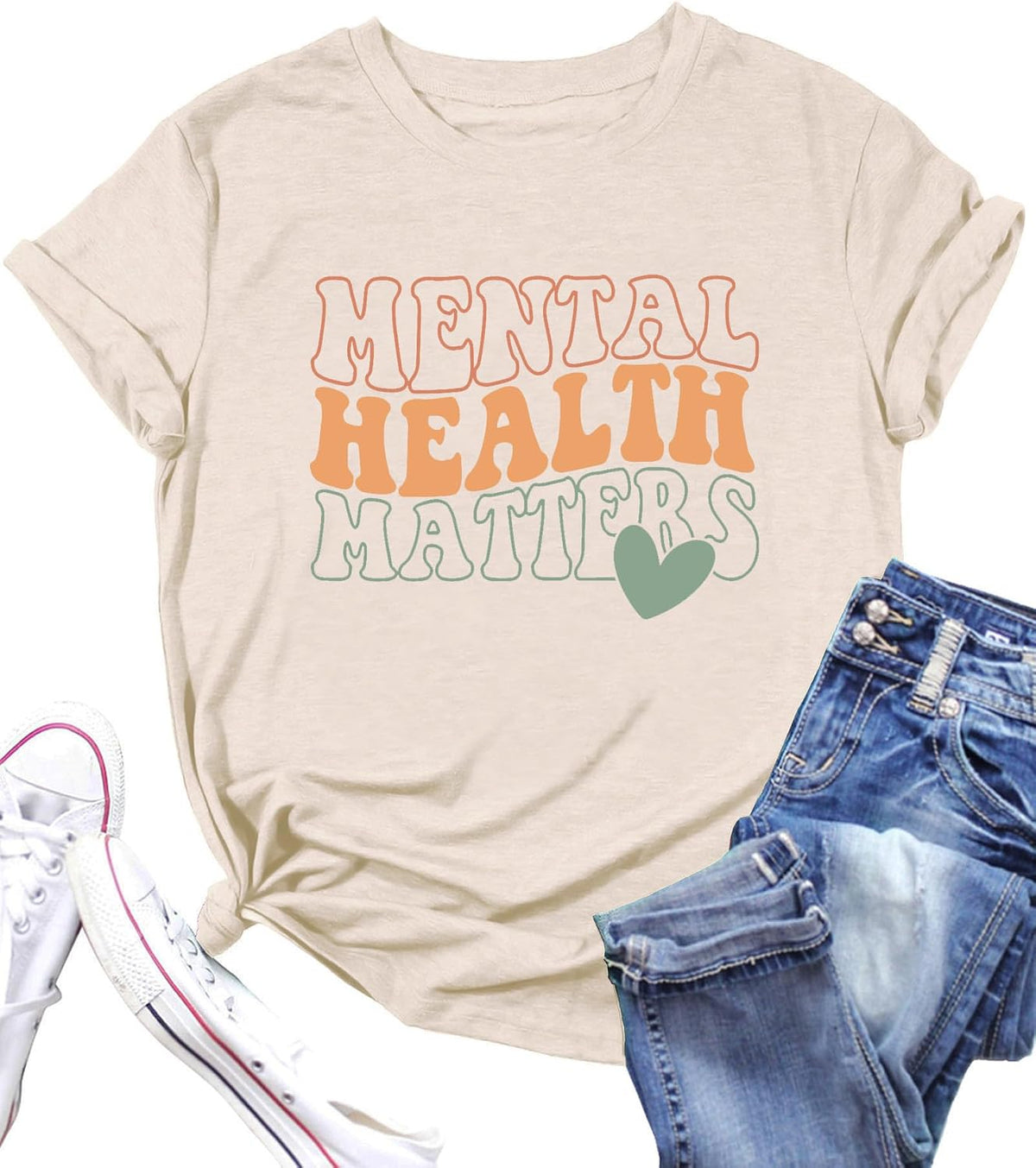 Mental Health Matters Shirt Women Inspirational Therapist Psychologist Tshirts Brain Illness Awareness Tee Tops - Beige
