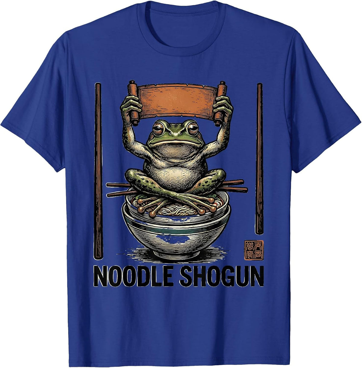 Noodle Shogun Grumpy Frog Ukiyo-e Ramen Humor T-Shirt - Royal Blue