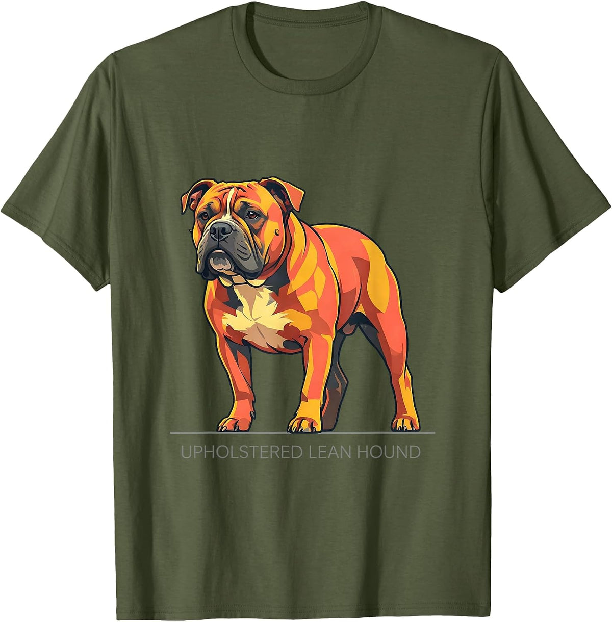 Men's Upholstered Lean Hound Funny Pit Bull Dog Mom Humor T-Shirt - Olive Green