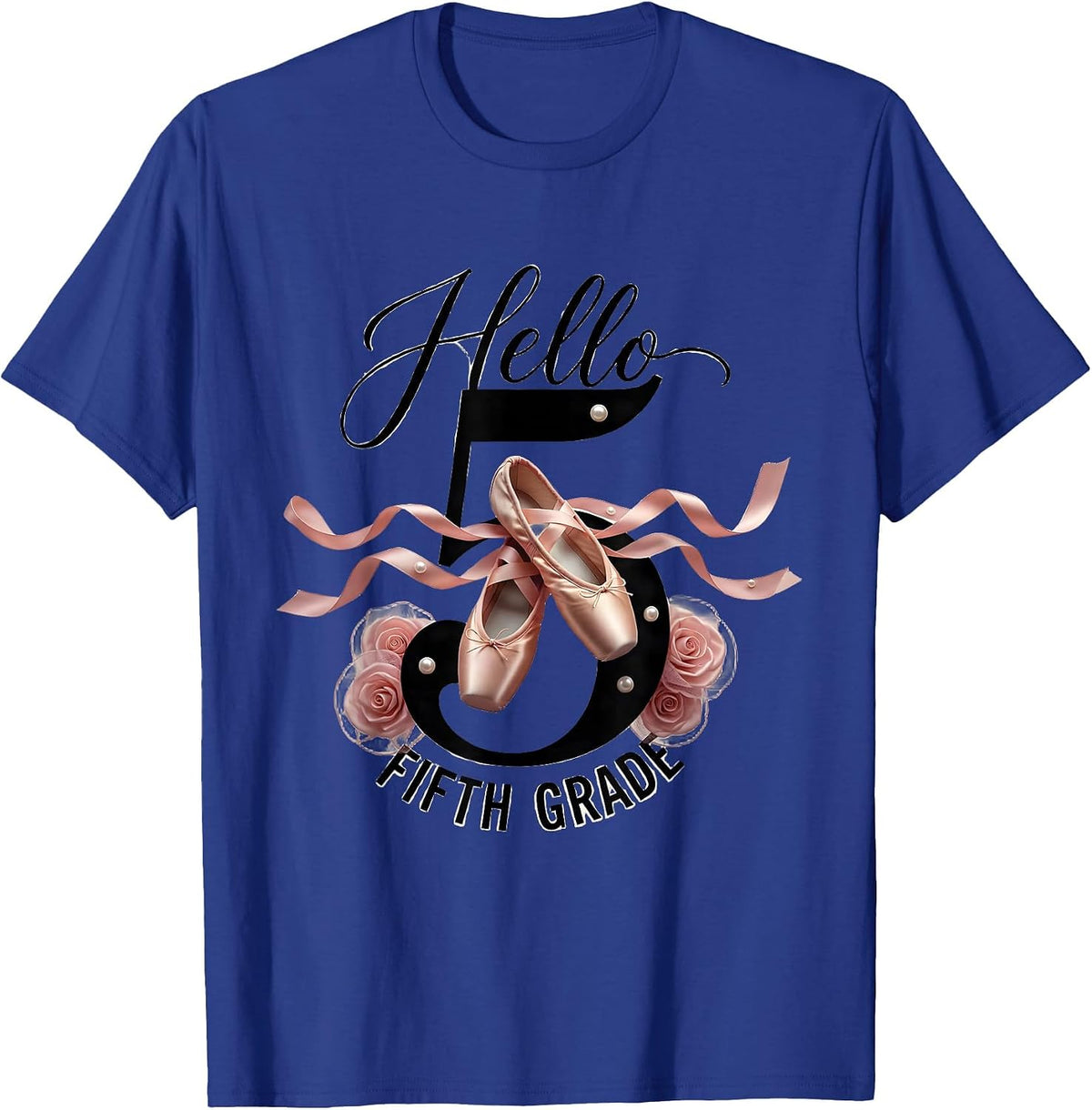 Men's Hello Fifth Grade Balletcore Graphic Back to School Coquette T-Shirt - Royal Blue