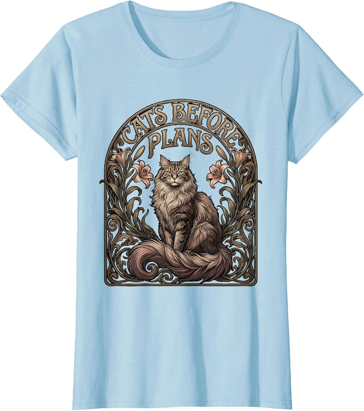 Women's Cats Before Plans Funny Cat Lover Design T-Shirt - Baby Blue