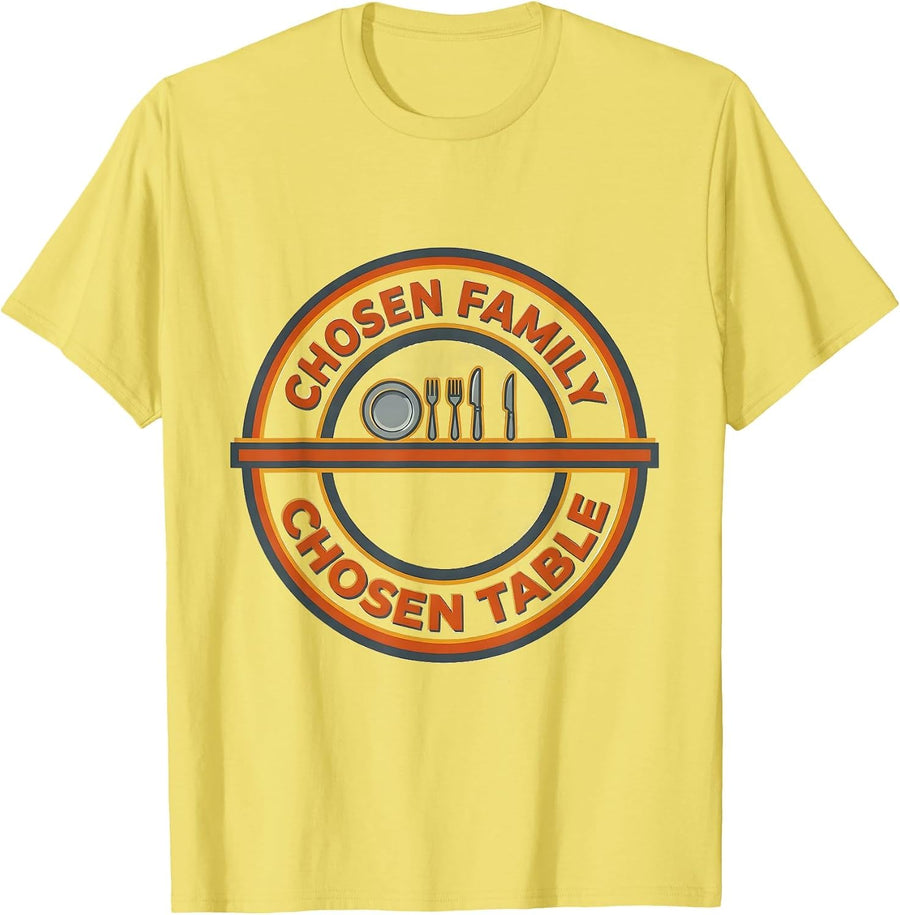 Men's Chosen Family Chosen Table Playful Friendsgiving Matching T-Shirt - Lemon Yellow