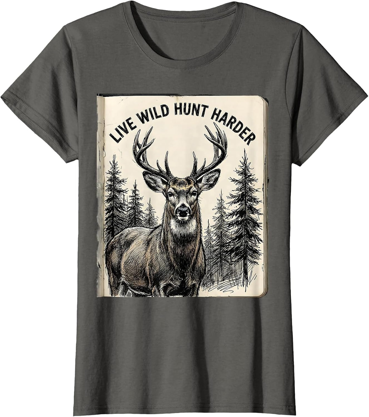 Women's Live Wild Hunt Harder Hunting Graphic Design T-Shirt - Asphalt Grey