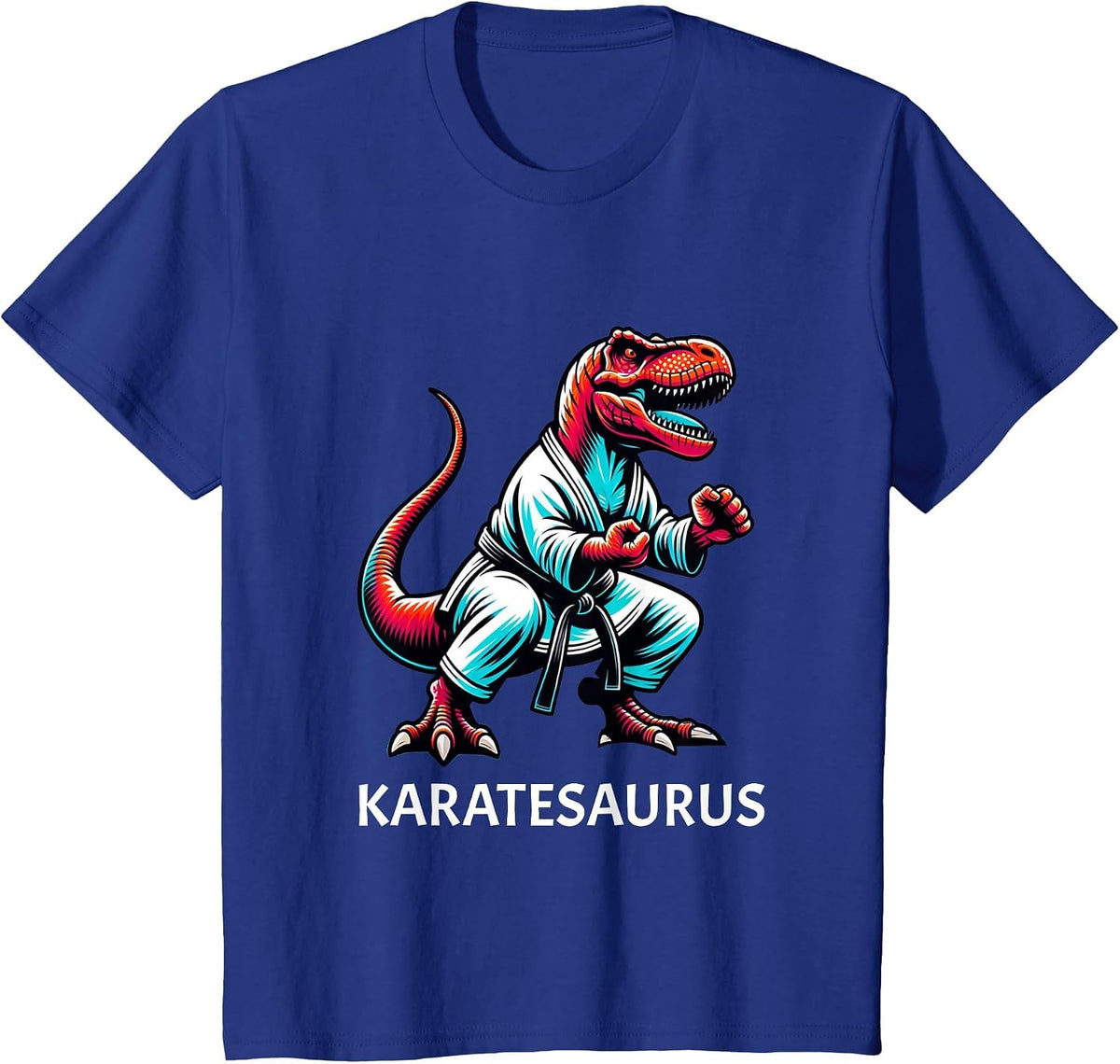 Funny Karate Dinosaur Karatesaurus T-Rex Graphic Karatist T-Shirt - Royal Blue