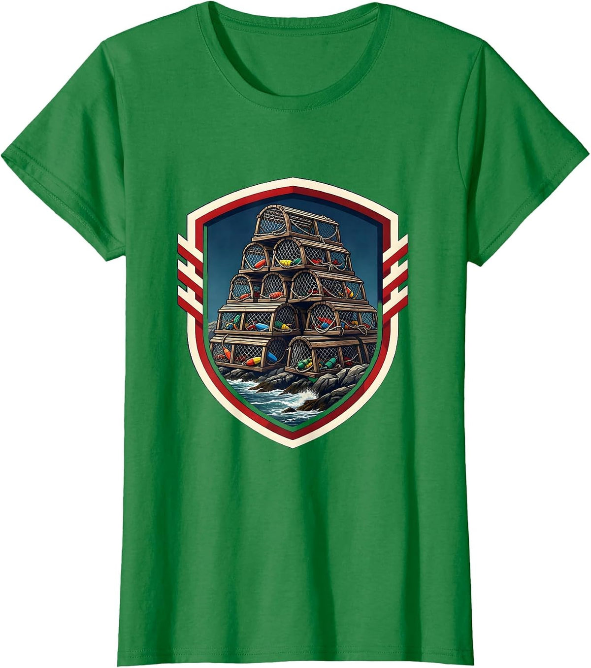 Lobster Trap Rocky Shore East Coast Graphic T-Shirt - Kelly Green