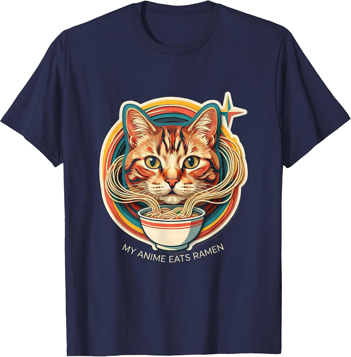 My Anime Eats Ramen Funny Kawaii Anime Cat Ramen Gift T-Shirt - Navy Blue