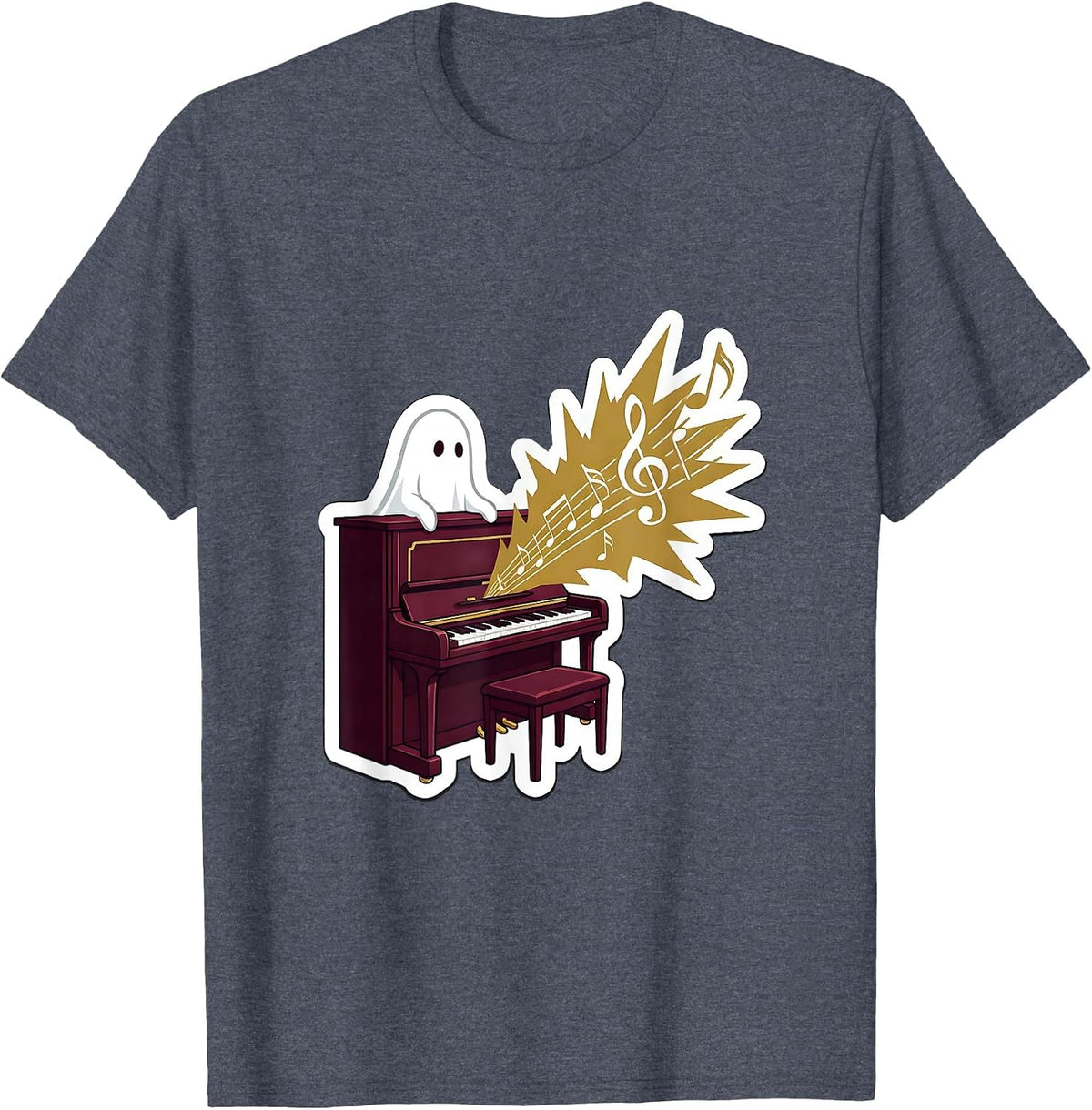 Calm Sheet Ghost Piano Music Teacher Halloween Humor T-Shirt - Heather Blue