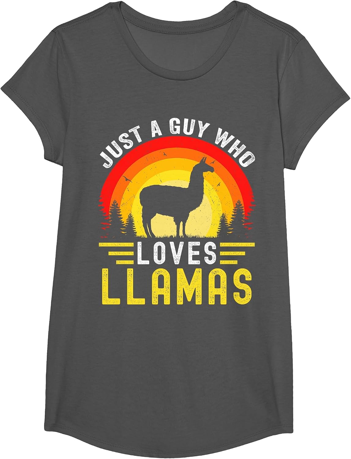 Just A Guy Who Loves Llamas Retro Vintage Alpaca Llama T-Shirt - Girls Asphalt Grey