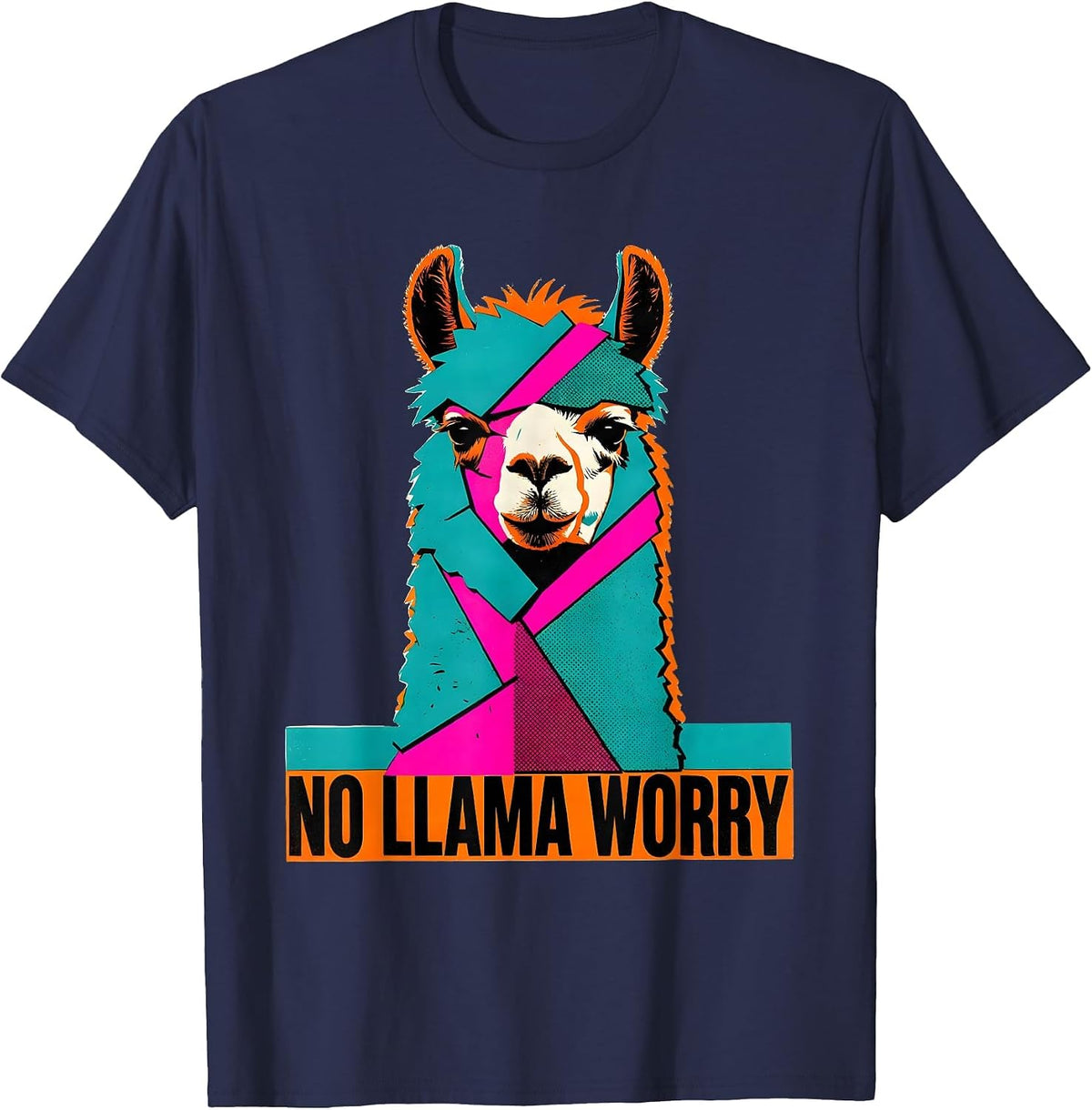 Men's No Llama Worry Funny Llama Alpaca Humor Gift T-Shirt - Navy Blue