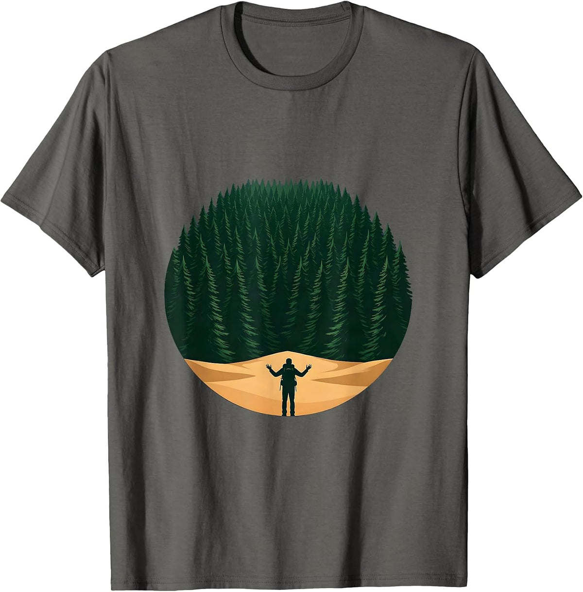 Lone Hiker Emerging From the Forest T-Shirt - Asphalt Grey