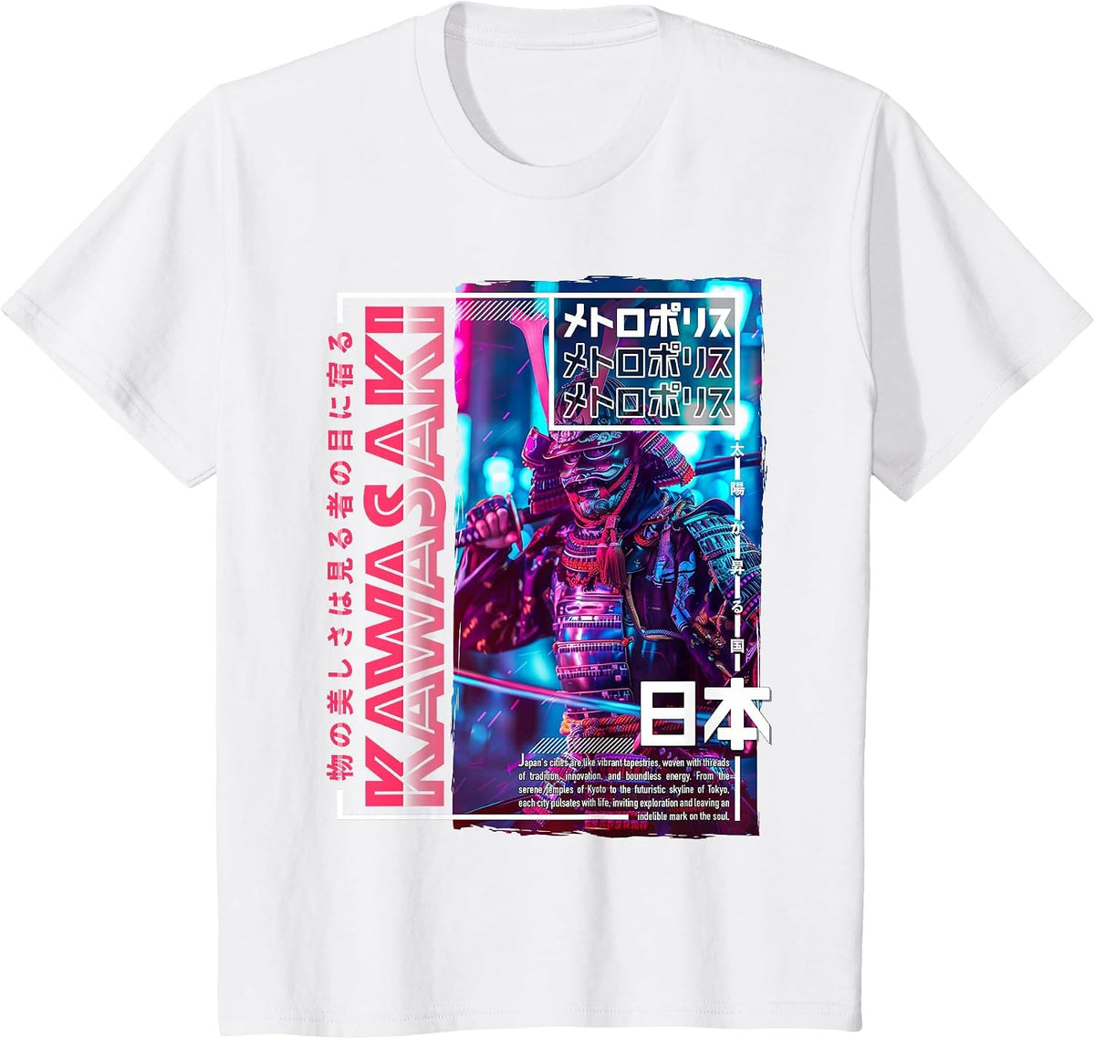 Kawasaki City 80s Synthwave Samurai Japan Kawasaki T-Shirt - White