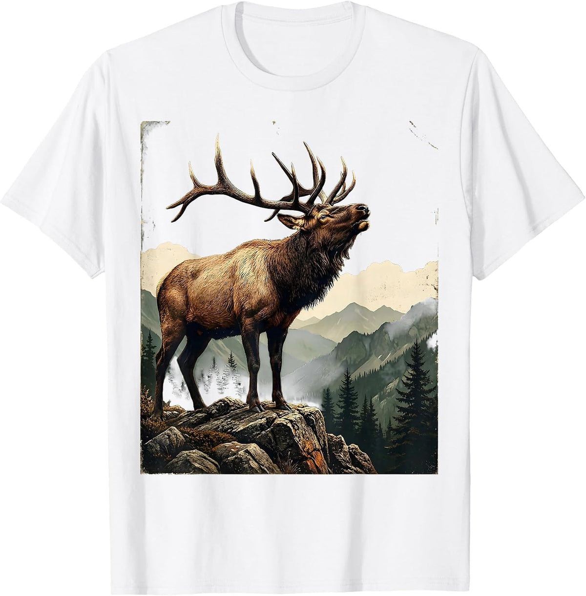 Men's Elk Bugling on Rocky Mountain Ridge T-Shirt - White