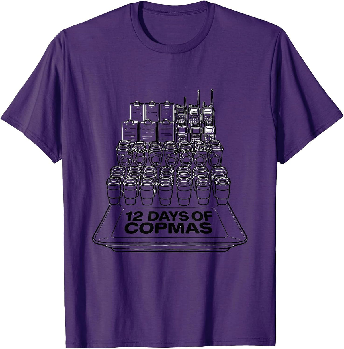 12 Days of Copmas Funny Police Officer Christmas Carol T-Shirt - Purple