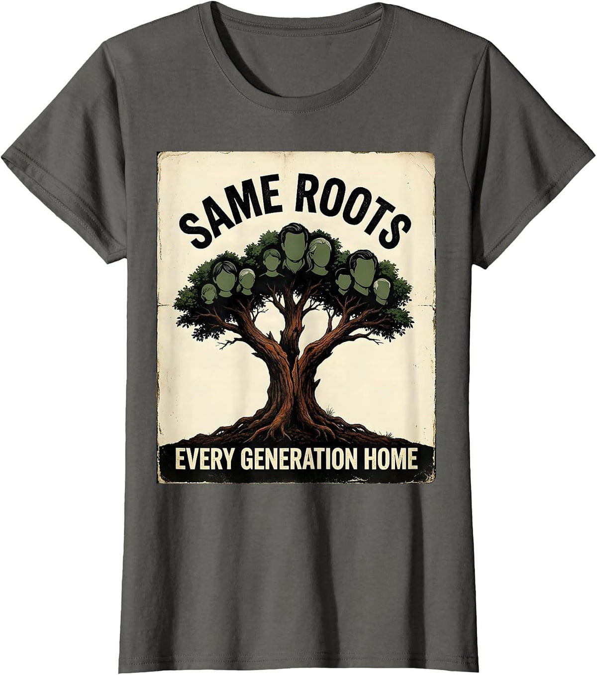 Women's Same Roots, Every Generation Home Vintage Family Reunion T-Shirt - Asphalt Grey