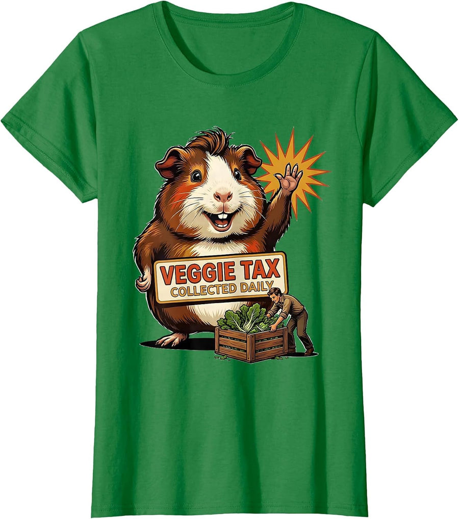Women's Veggie Tax Collected Daily Funny Guinea Pig Pet Lover Humor T-Shirt - Kelly Green