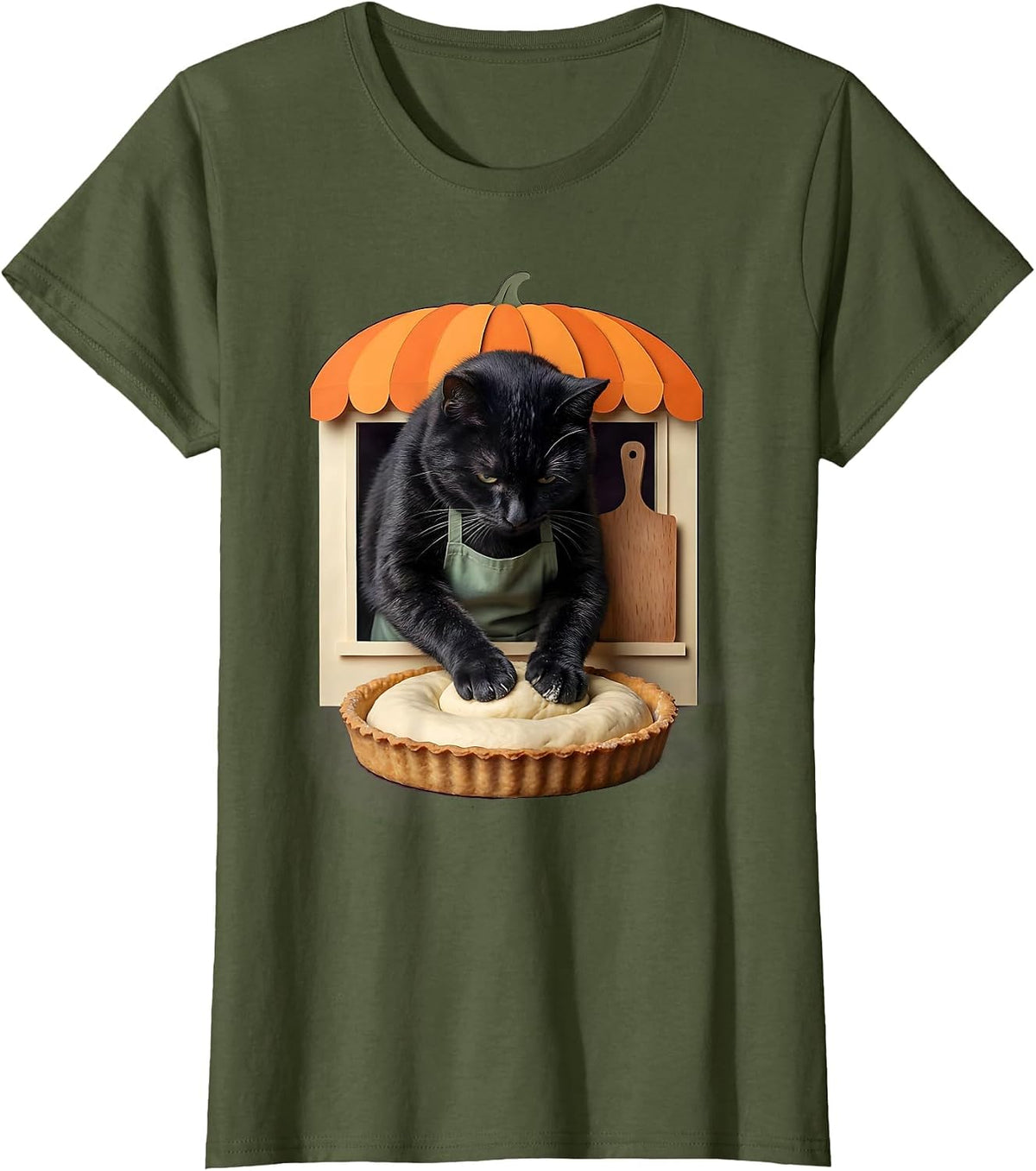 Women's Black Cat Bakery Biscuits Funny Cat Lover Art T-Shirt - Olive Green