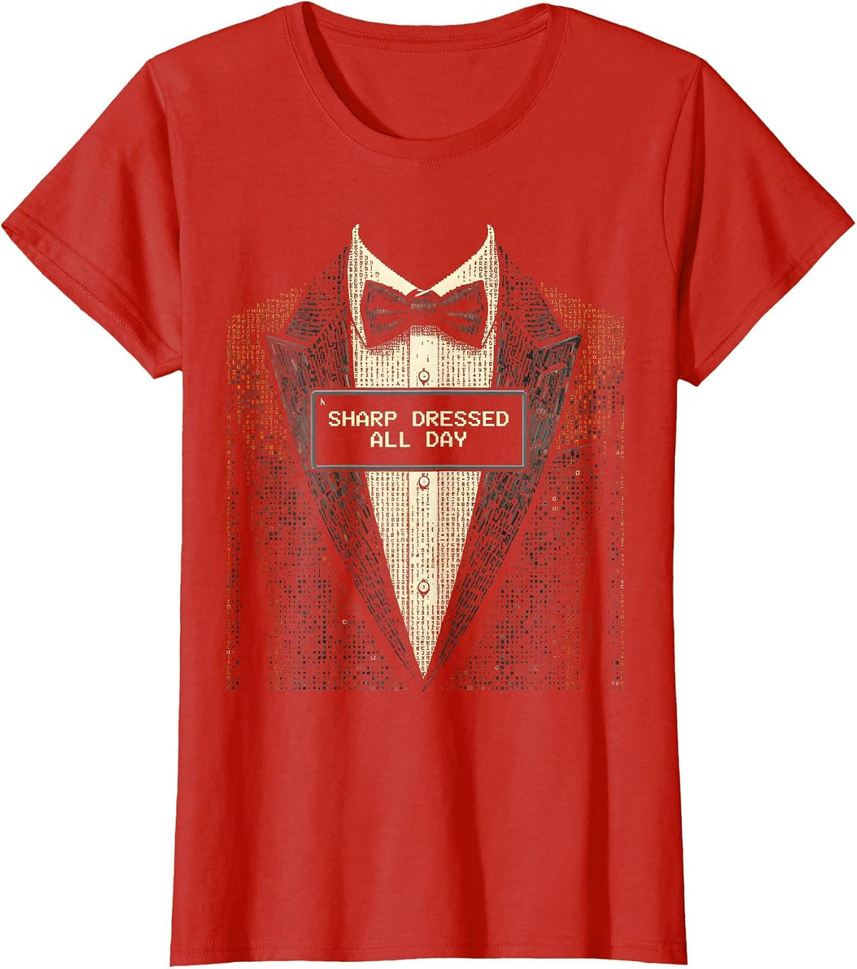 Sharp Dressed All Day Tuxedo Graphic Design T-Shirt - Red