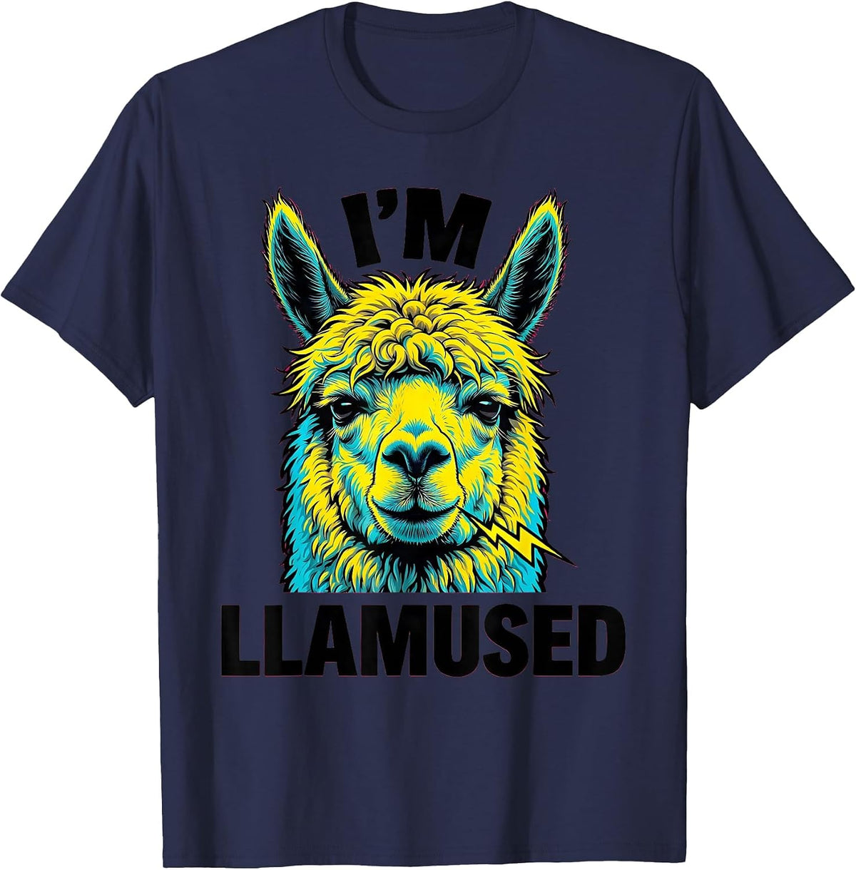 Men's I'm Llamused Pop Art Alpaca Pun Funny Novelty T-Shirt - Navy Blue