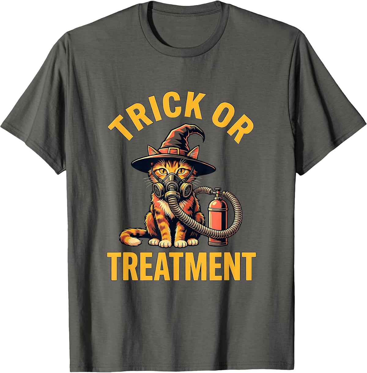 Men's Trick Or Treatment Flat Vector Respiratory Therapist T-Shirt - Asphalt Grey