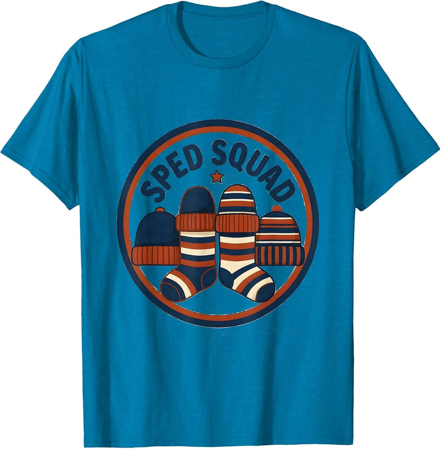 SPED Squad Teacher Christmas Humor Classroom Teacher Emblem T-Shirt - Sapphire Blue