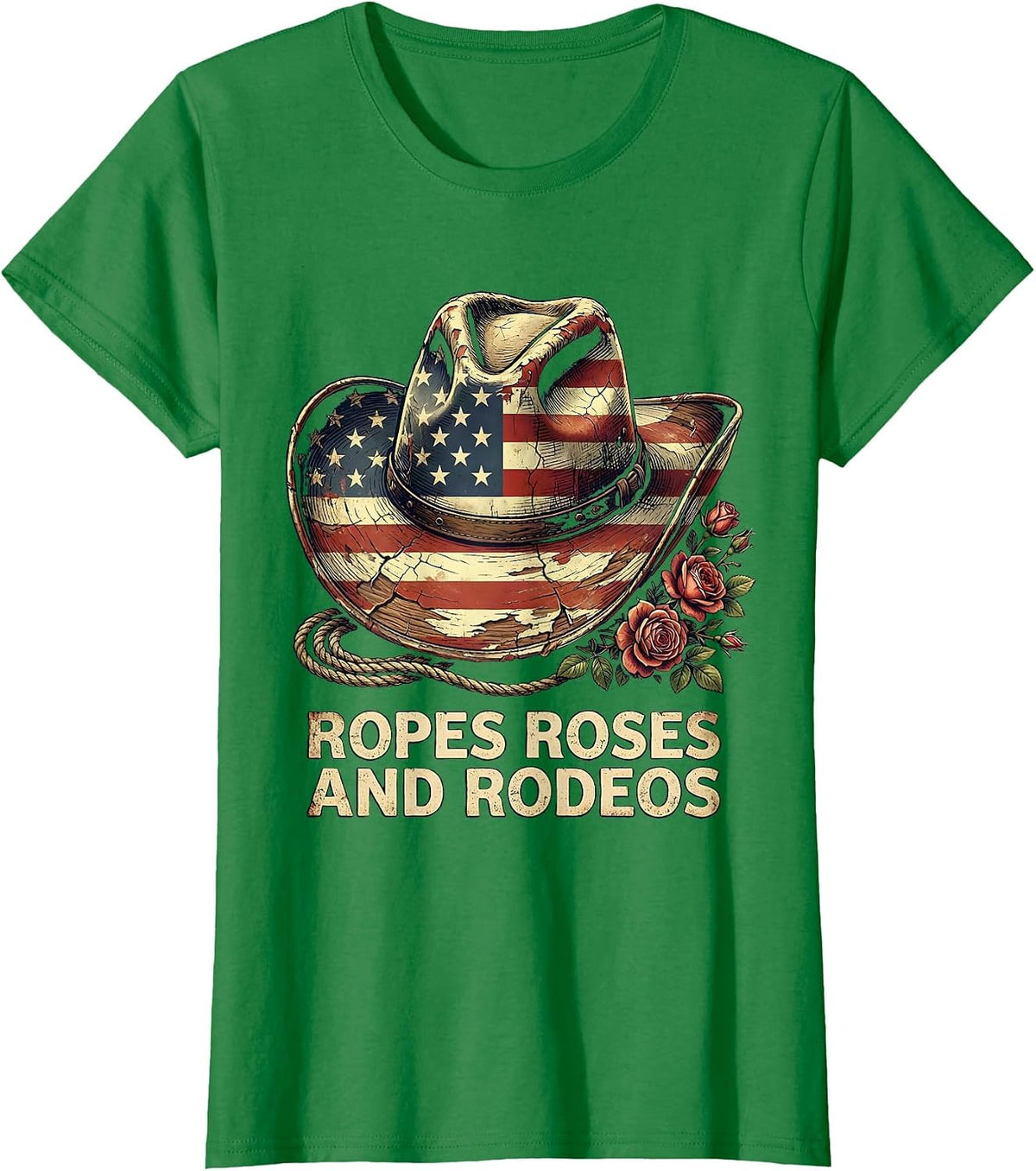 Women's Ropes Roses and Rodeos Cowgirl Design T-Shirt - Kelly Green