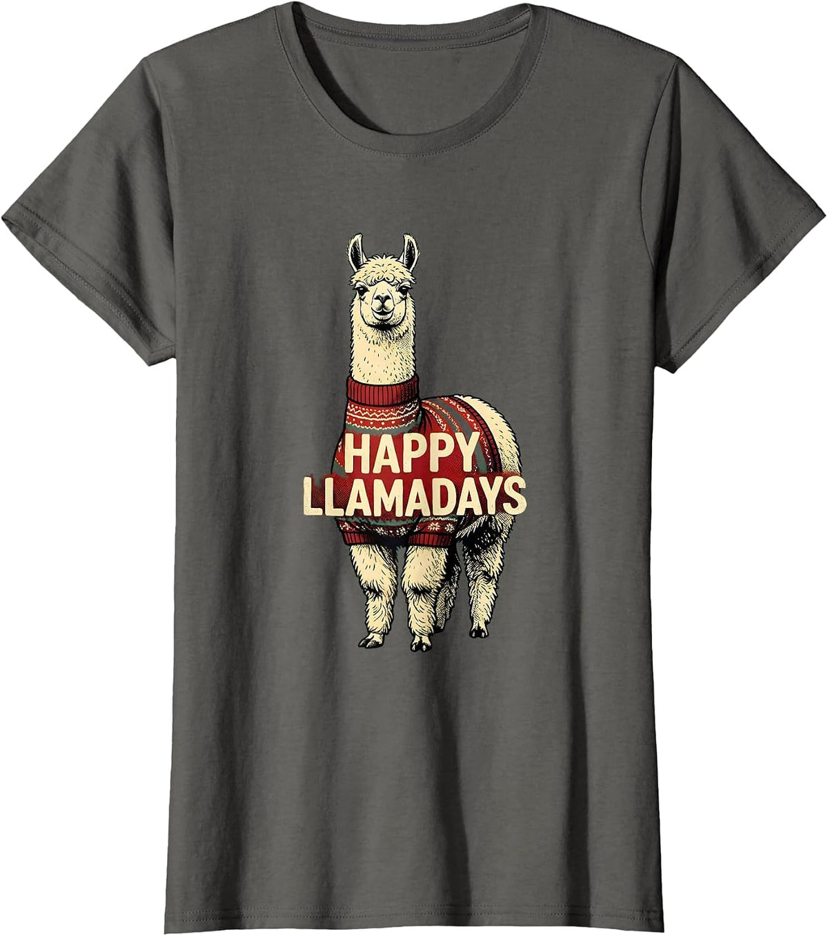 Women's Happy Llamadays Funny Llama Christmas Alpaca Lover Gift T-Shirt - Asphalt Grey