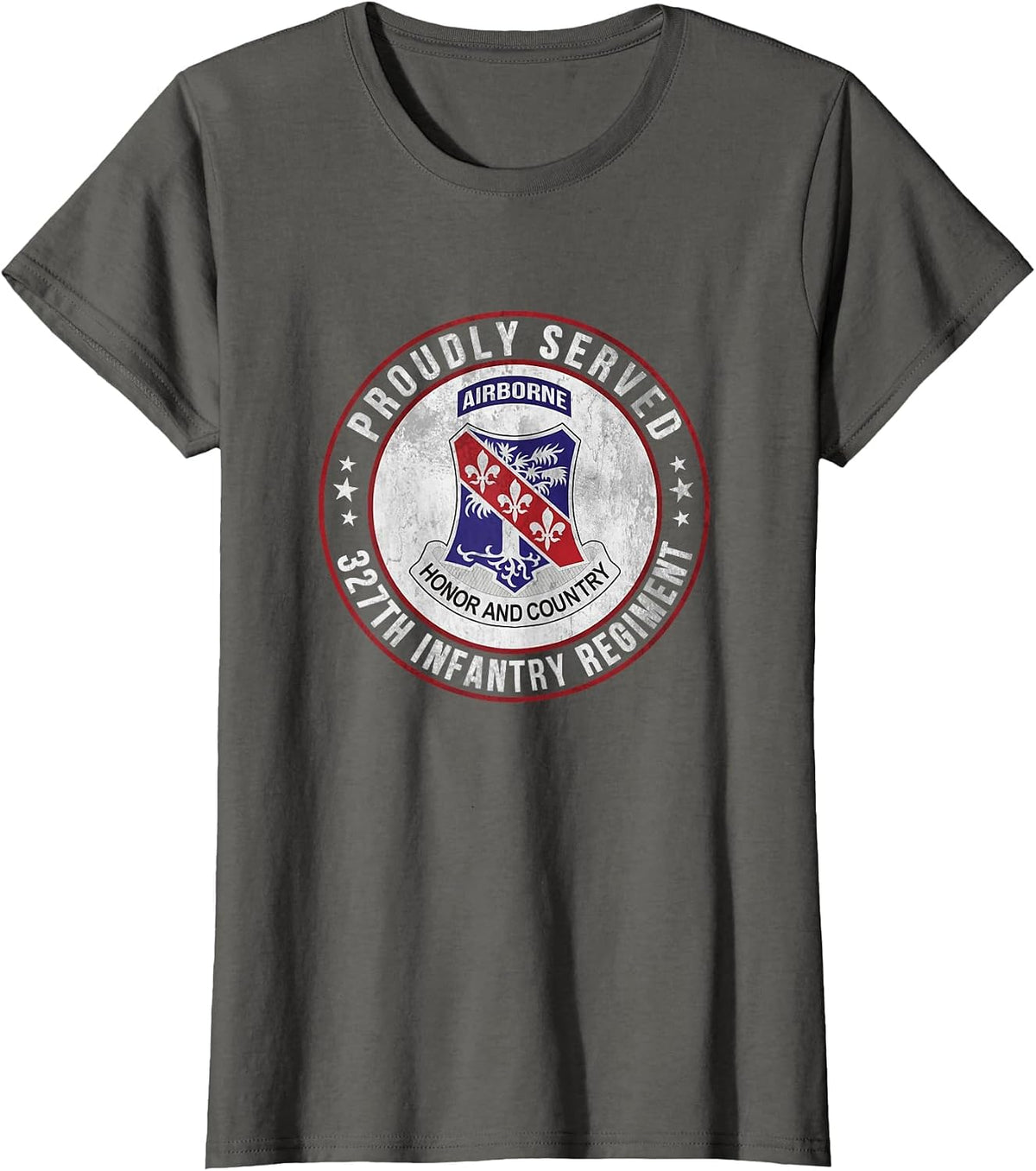 Proudly Served 327th Infantry Regiment Airborne Veterans Day T-Shirt - Asphalt Grey