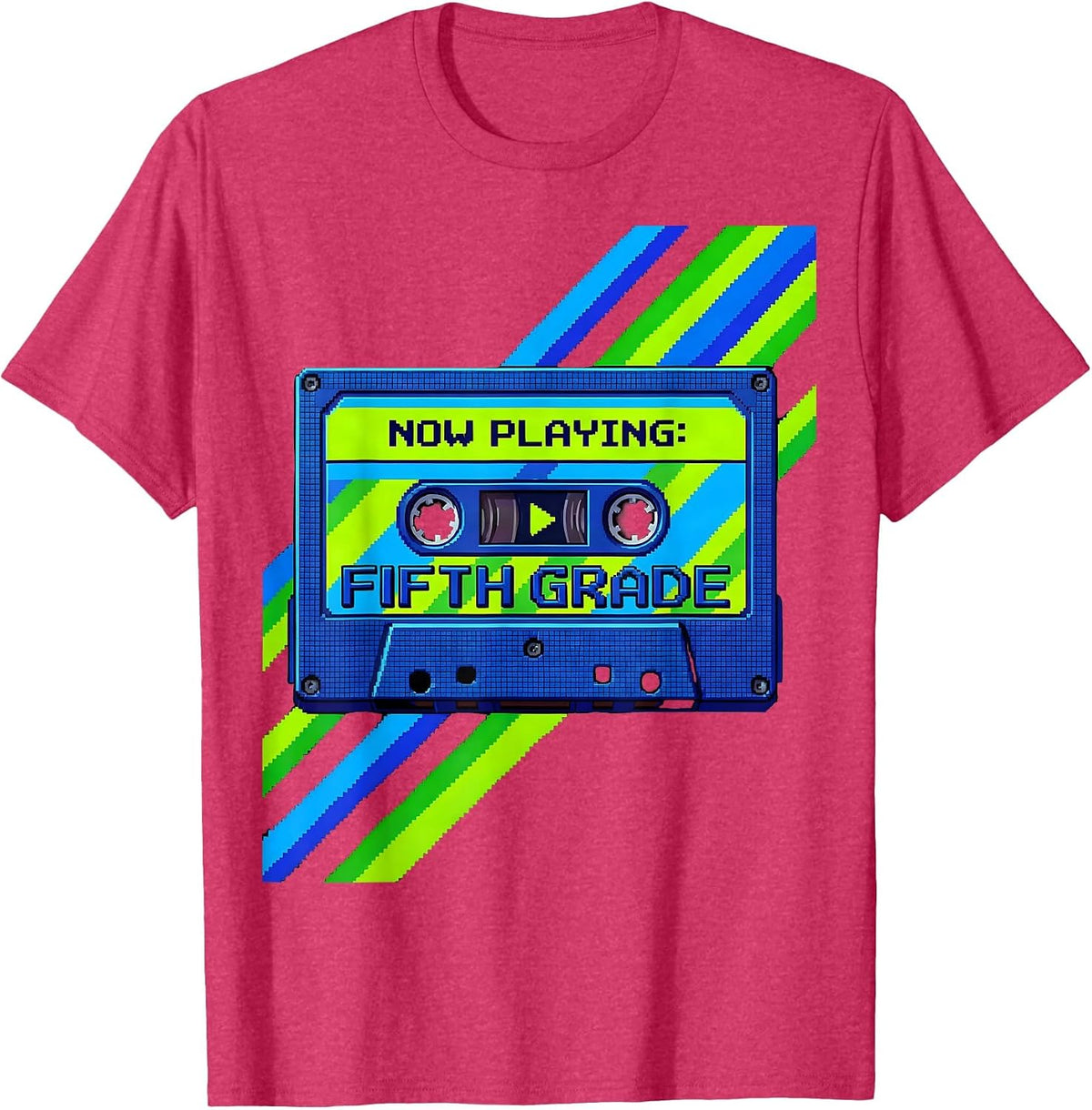 Now Playing Fifth Grade Pixel Art Teacher Student Back To T-Shirt - Red Heather