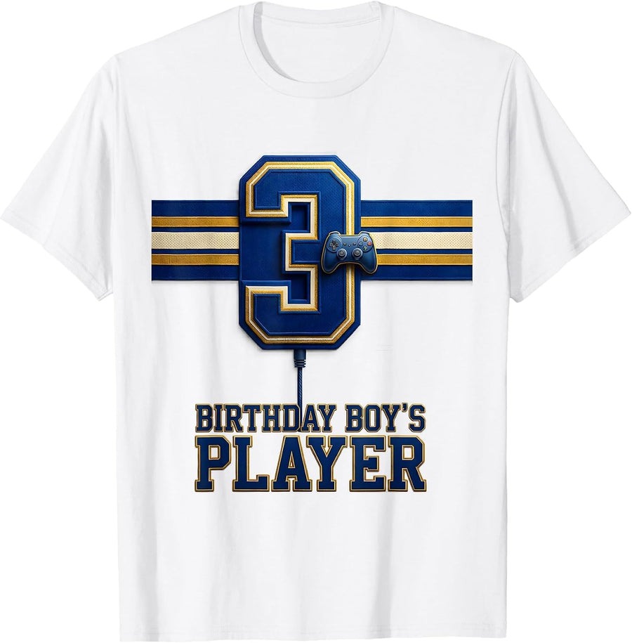 Men's Birthday Boy's Player 3 Sports Gamer Birthday Party Matching T-Shirt - White