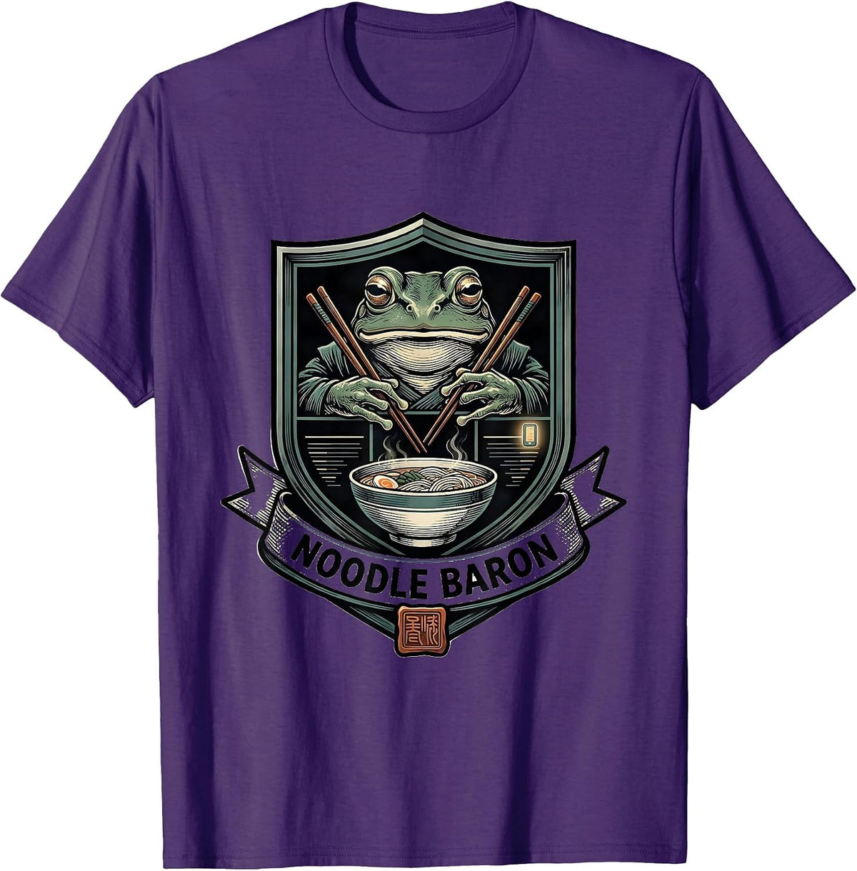 Noodle Baron Grumpy Frog Ramen Ukiyo-e Anime Humor T-Shirt - Purple