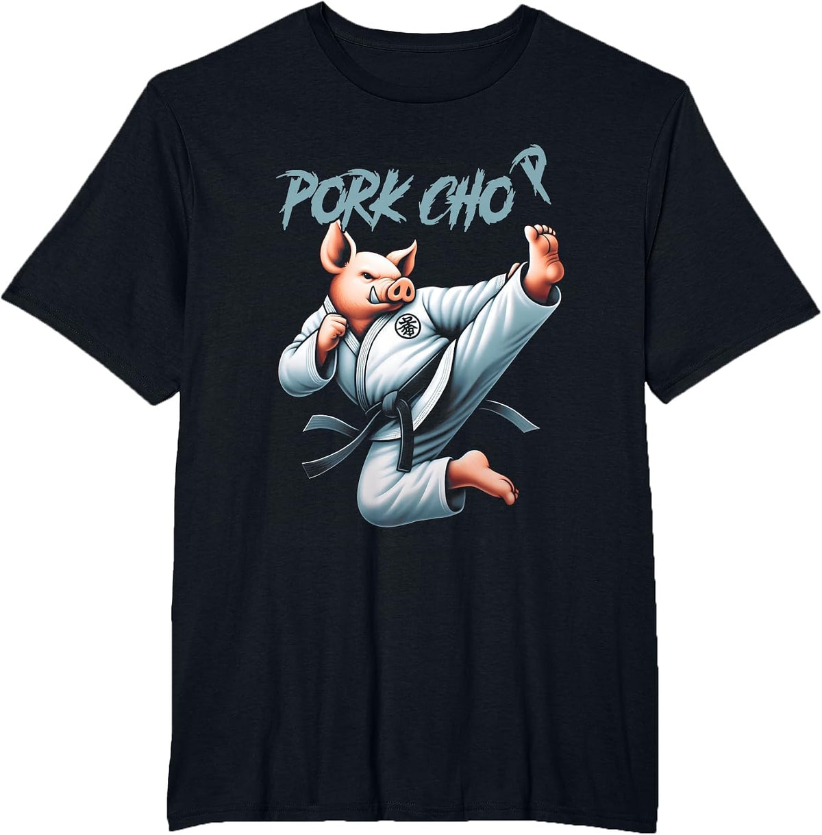 Pig Karate Pork Chop Funny Hog Martial Art Fighting Animal T-Shirt - Black