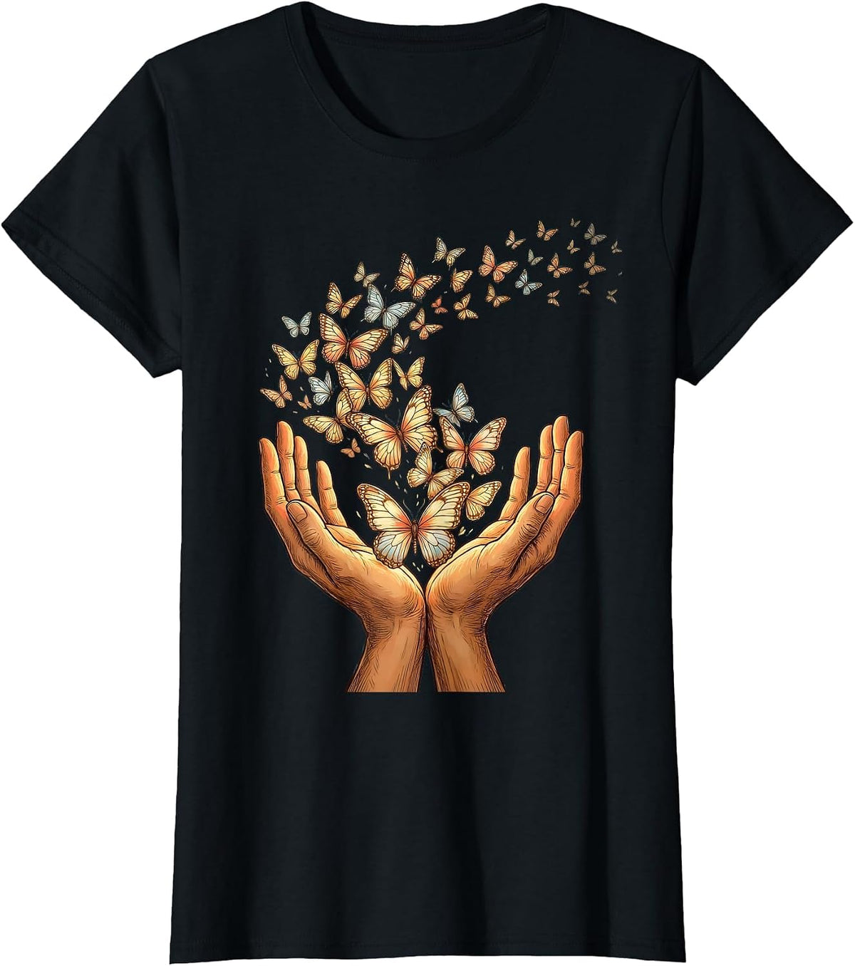 Women's Down Syndrome Awareness Butterfly Release Design T-Shirt - Black