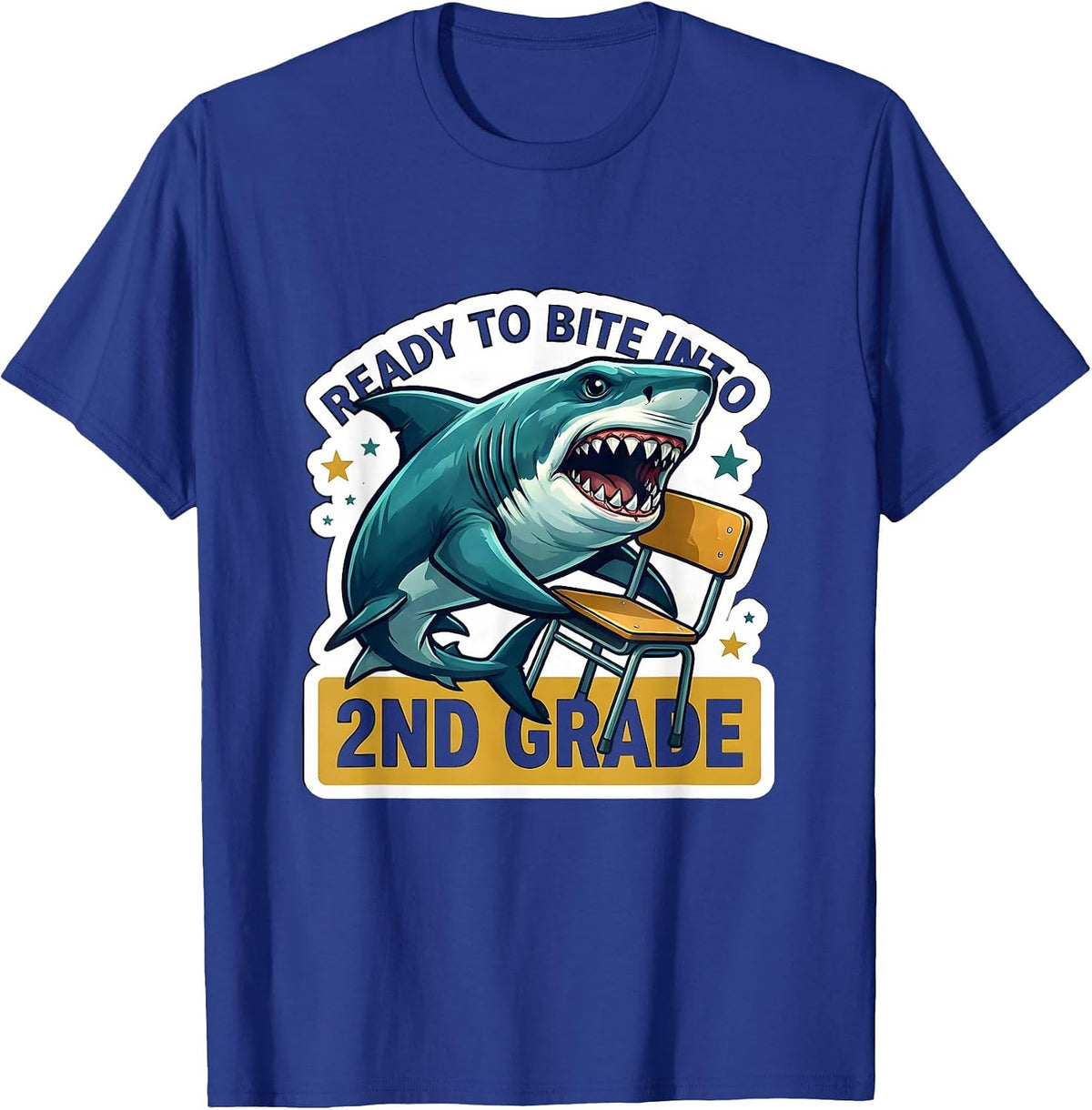 Ready To Bite Into 2nd Grade Funny Shark Back to School Kids T-Shirt - Royal Blue