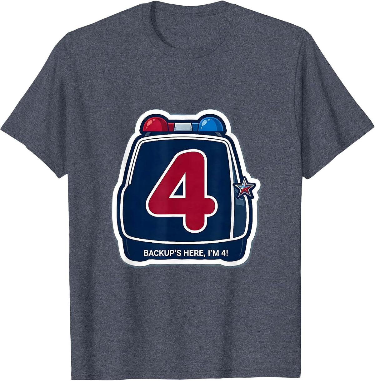 Backup's Here, I'm 4! Playful Police Officer Kids Costume T-Shirt - Heather Blue