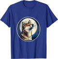 Shiba Inu Howling at the Moon Ukiyo-e Retro Dog Owner T-Shirt - Royal Blue
