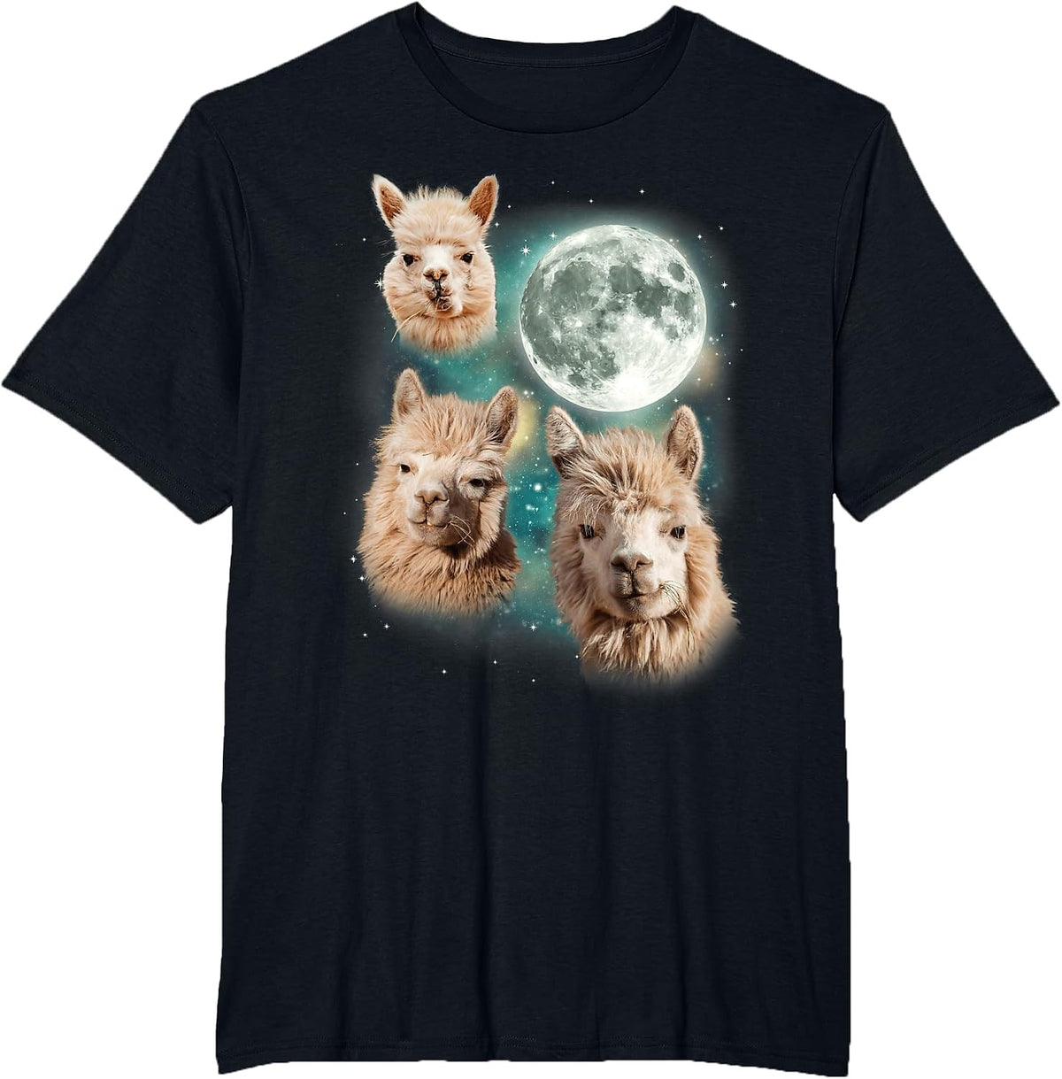 Three Alpacas Howling At The Moon | Alpaca Farm Owner Parody T-Shirt - Black